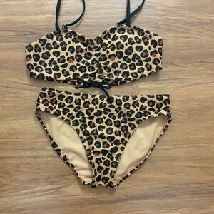 Girls' Leopard Print High Waist Bikini Set - Art Class XL/14